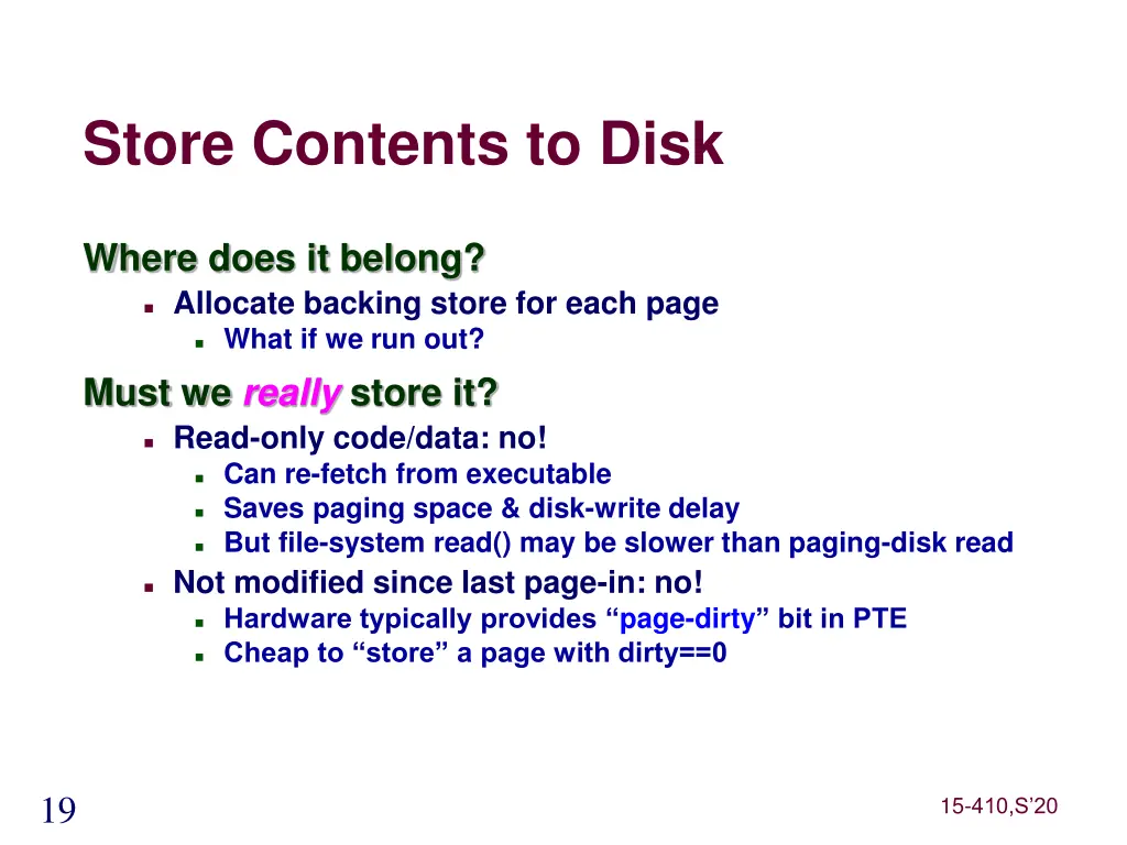 store contents to disk
