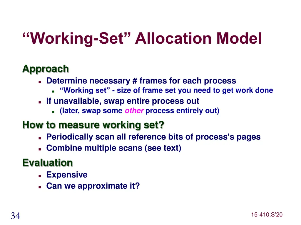 working set allocation model