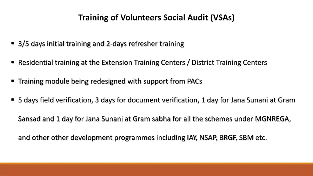 training of volunteers social audit vsas