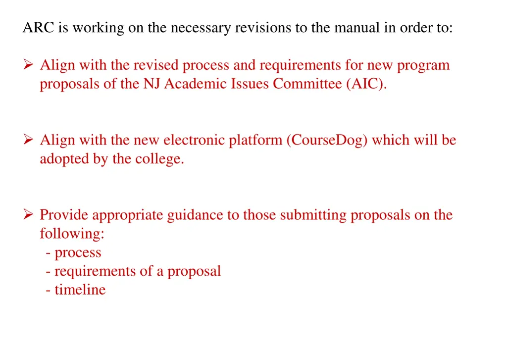 arc is working on the necessary revisions