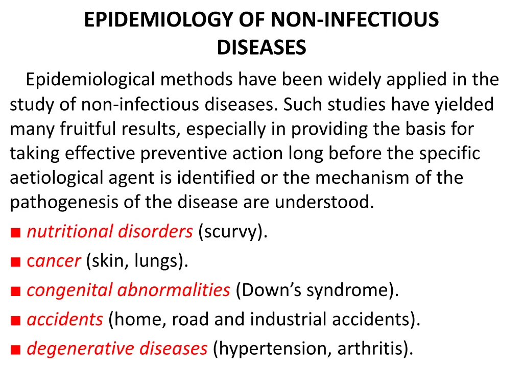 epidemiology of non infectious diseases