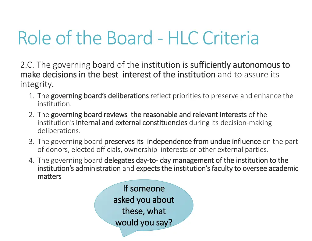 role of the board hlc criteria 2