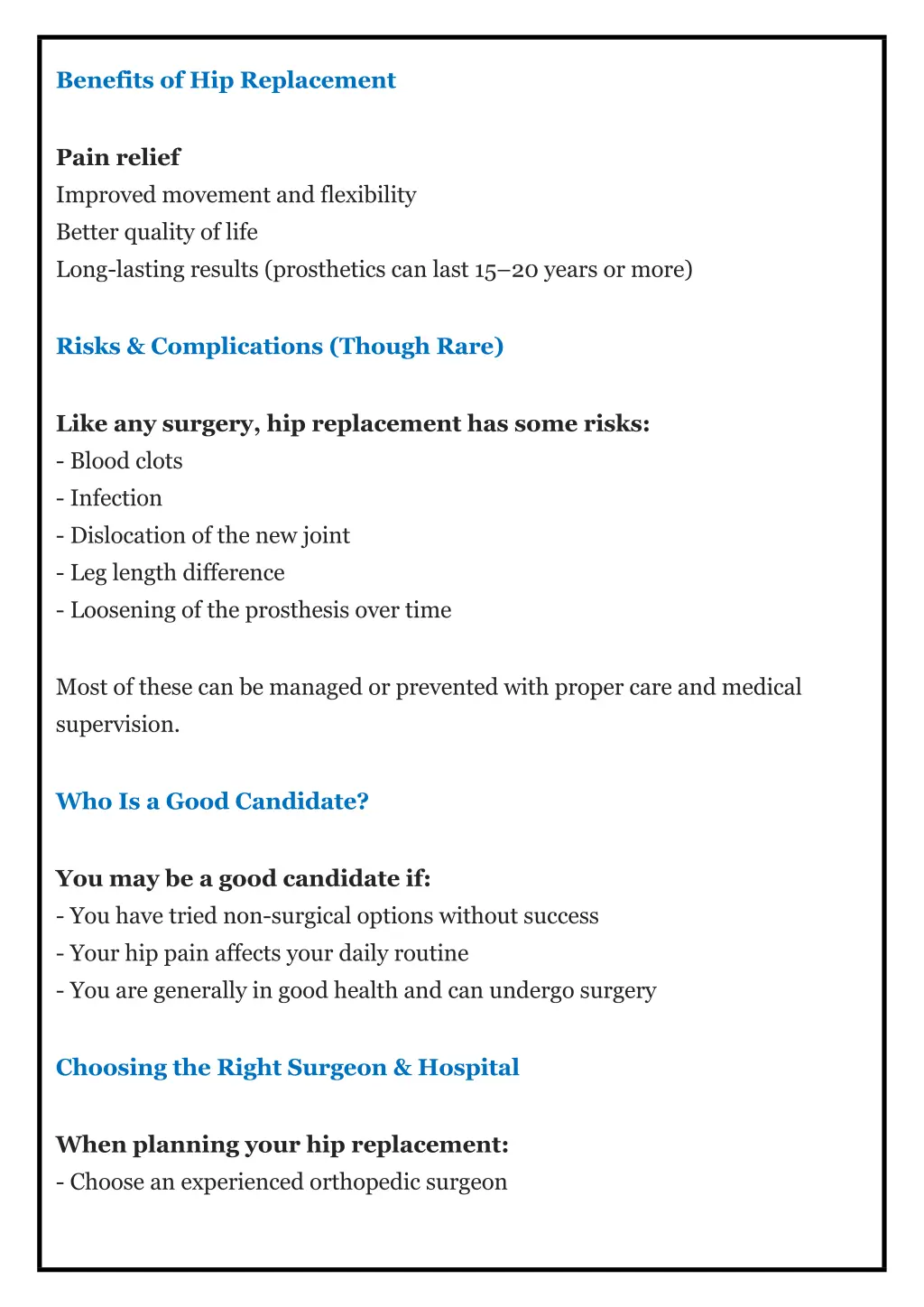 benefits of hip replacement