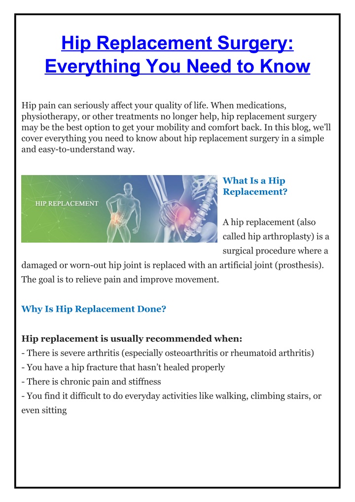 hip replacement surgery everything you need