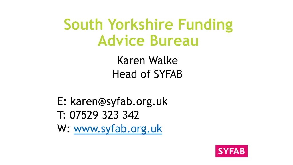 south yorkshire funding advice bureau karen walke
