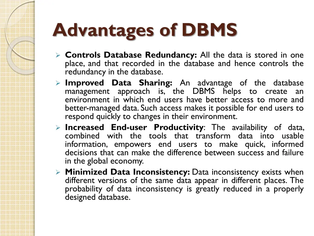 advantages of dbms