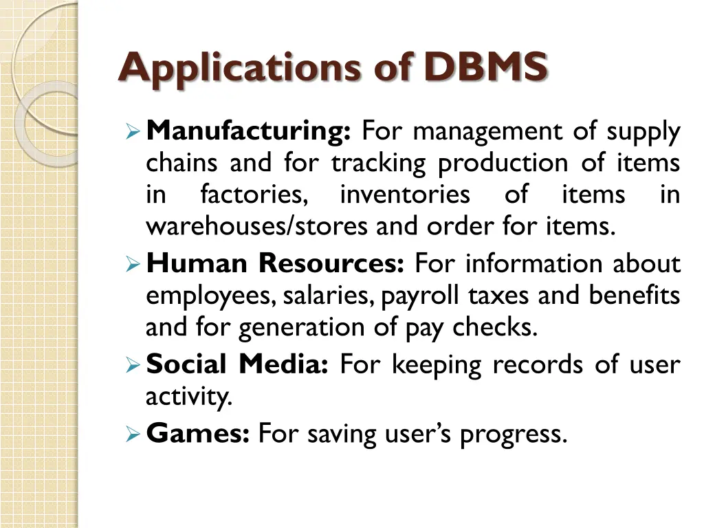 applications of dbms 1