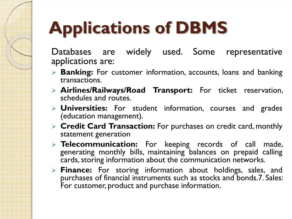applications of dbms