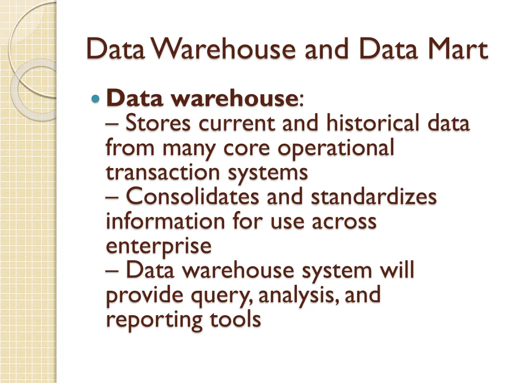 data warehouse and data mart