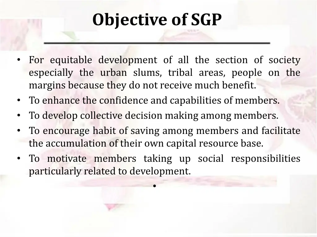 objective of sgp 1