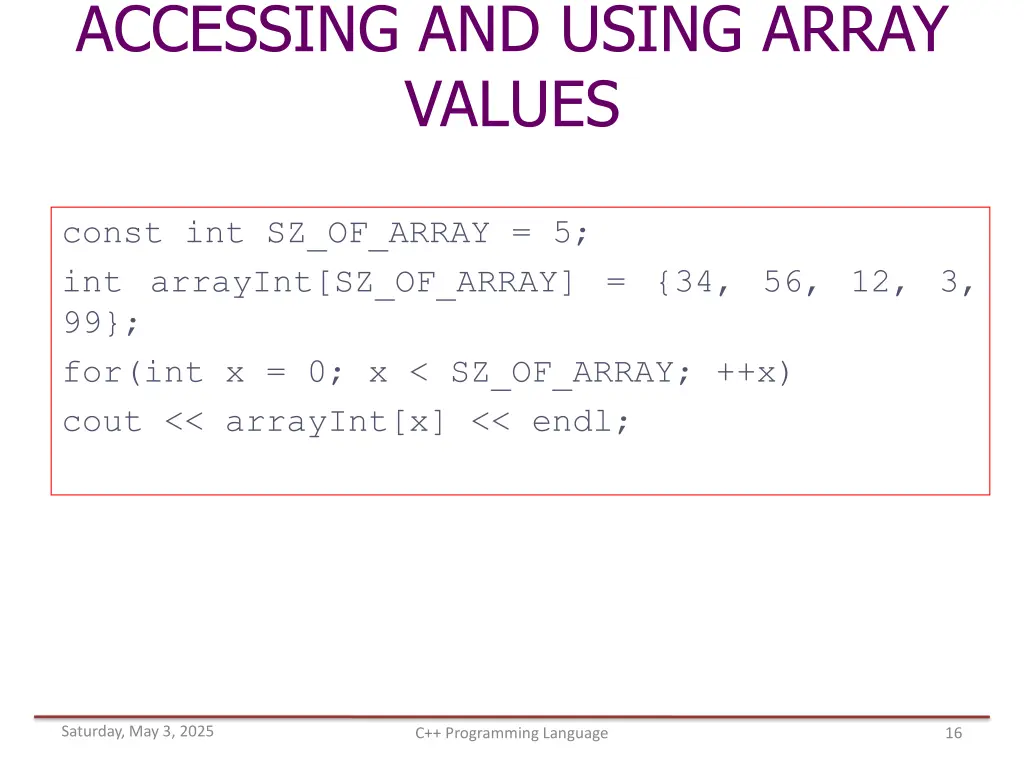 accessing and using array values 1
