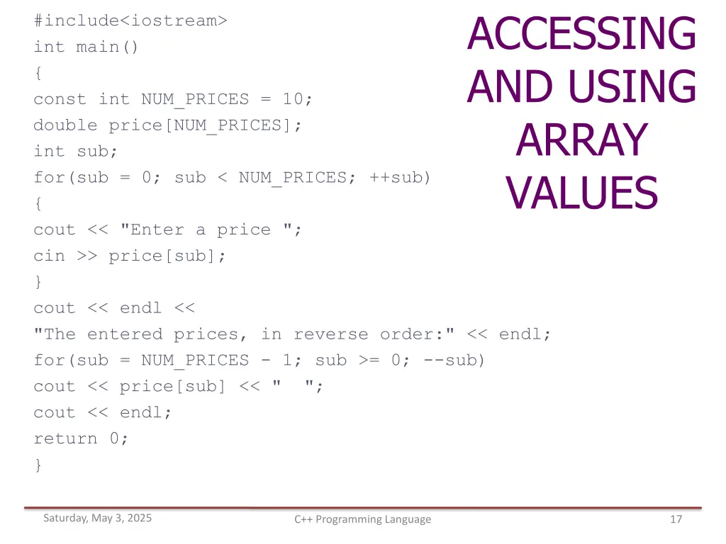 accessing and using array values 2