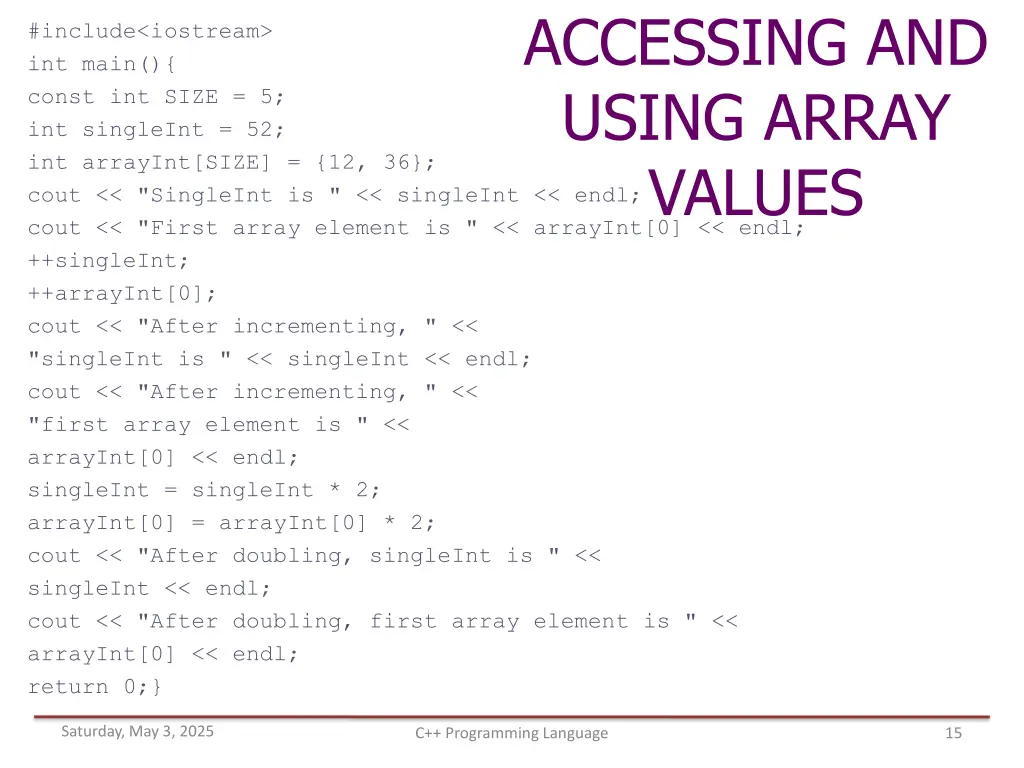 accessing and using array values