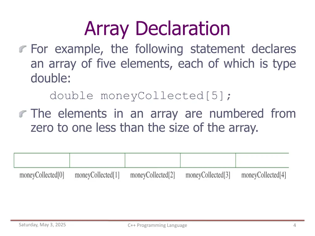 array declaration for example the following