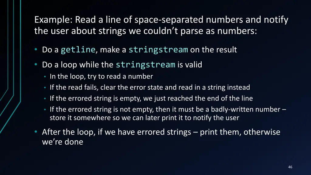 example read a line of space separated numbers