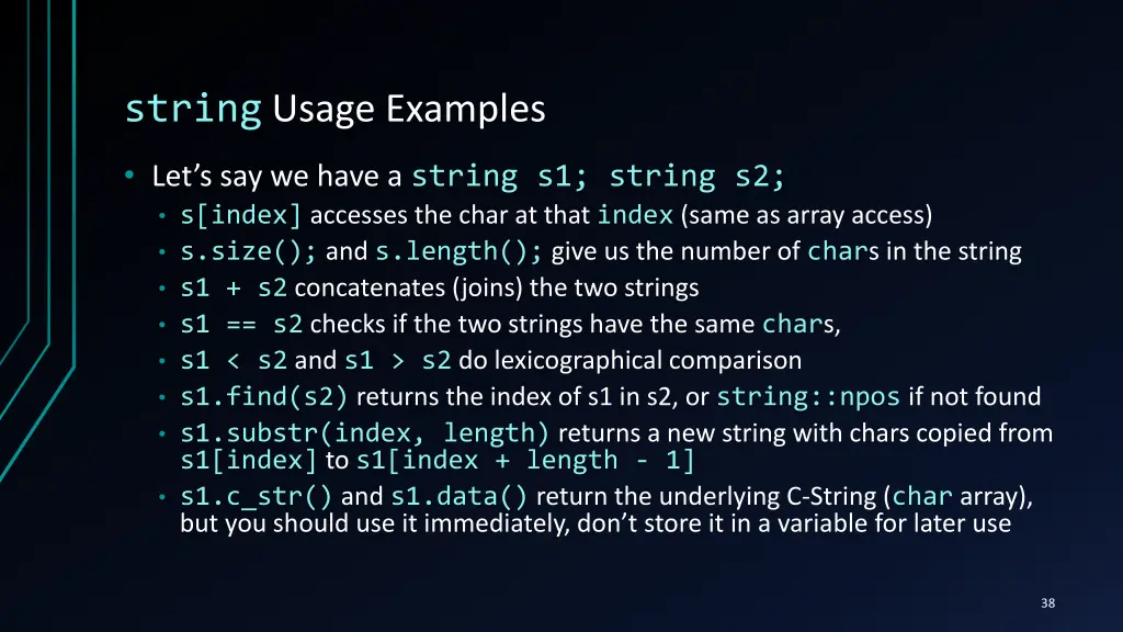string usage examples