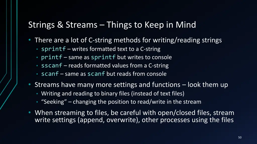 strings streams things to keep in mind