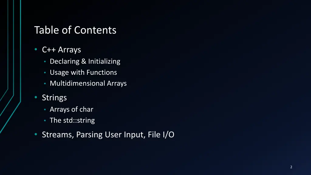 table of contents