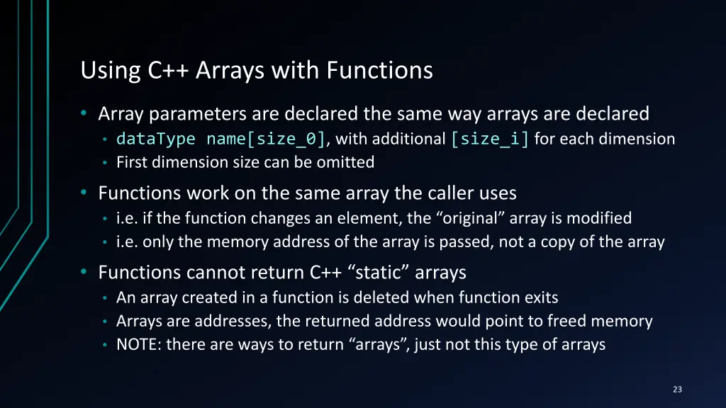 using c arrays with functions