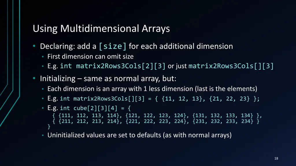 using multidimensional arrays