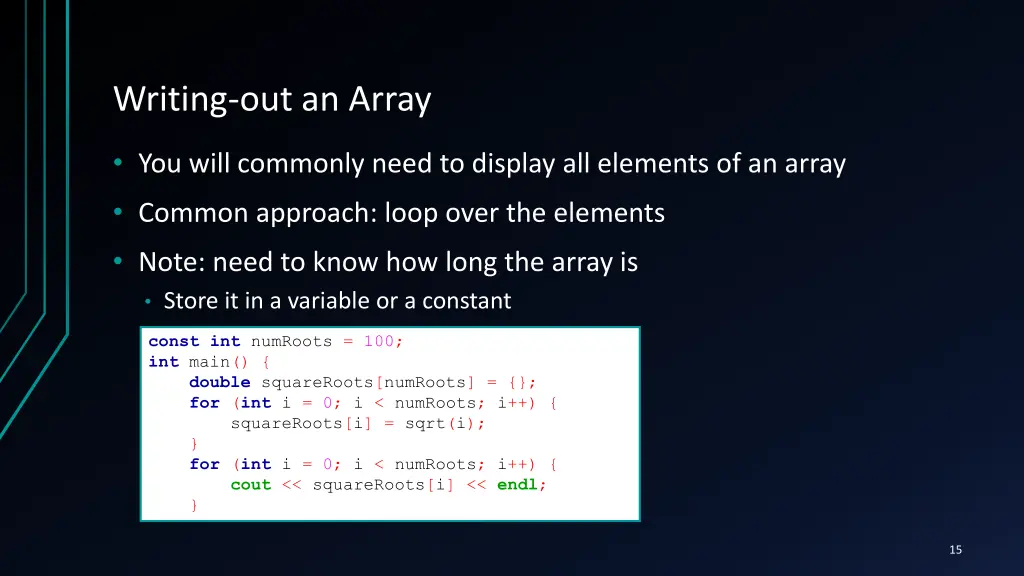 writing out an array