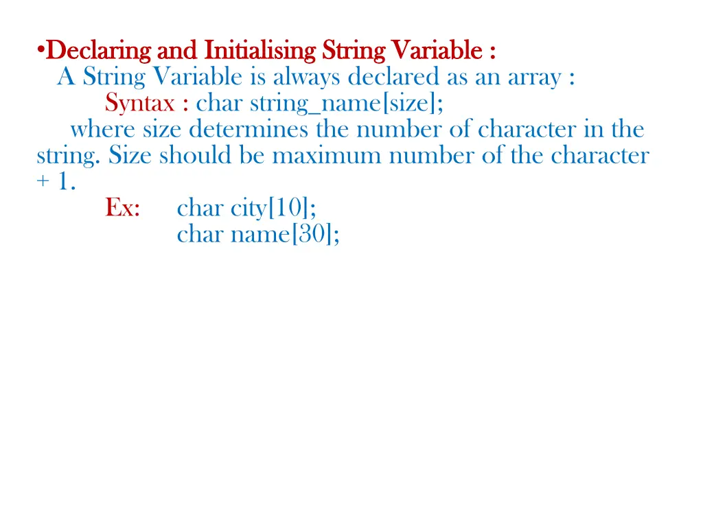 declaring and initialising string variable