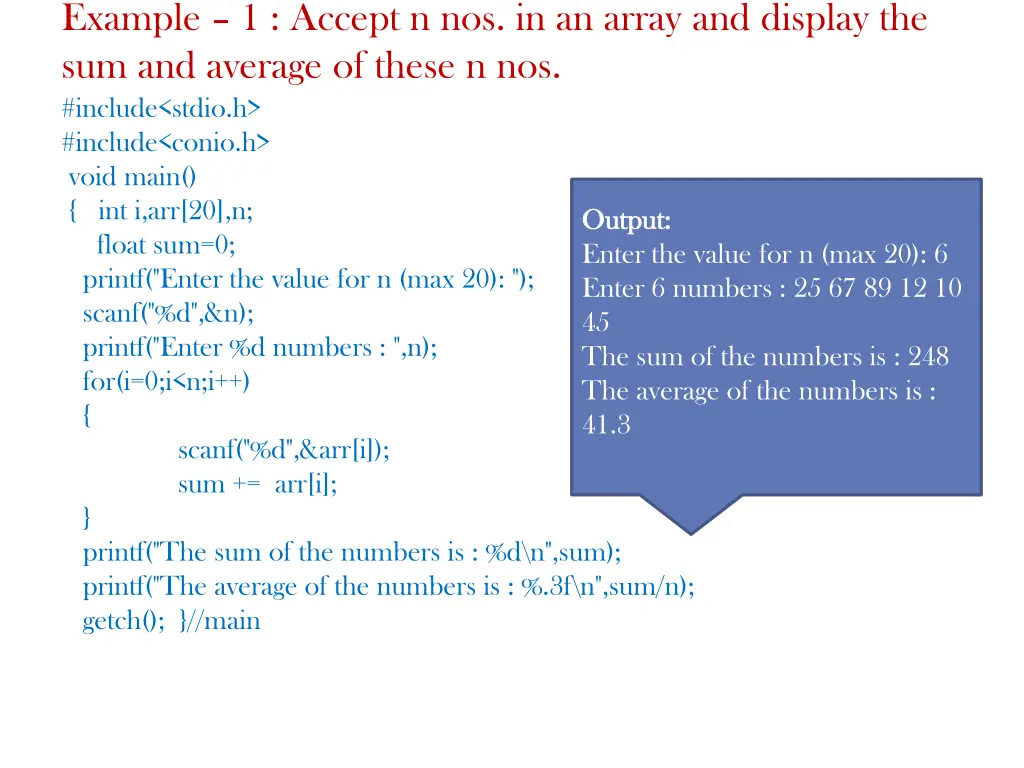 example 1 accept n nos in an array and display