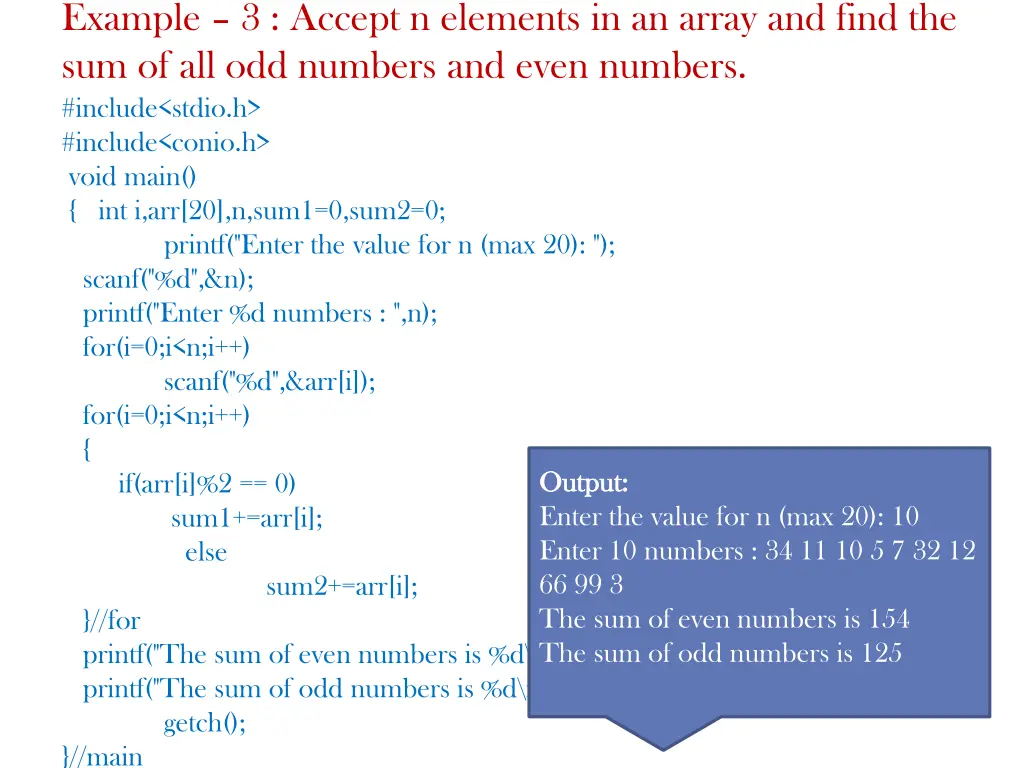 example 3 accept n elements in an array and find