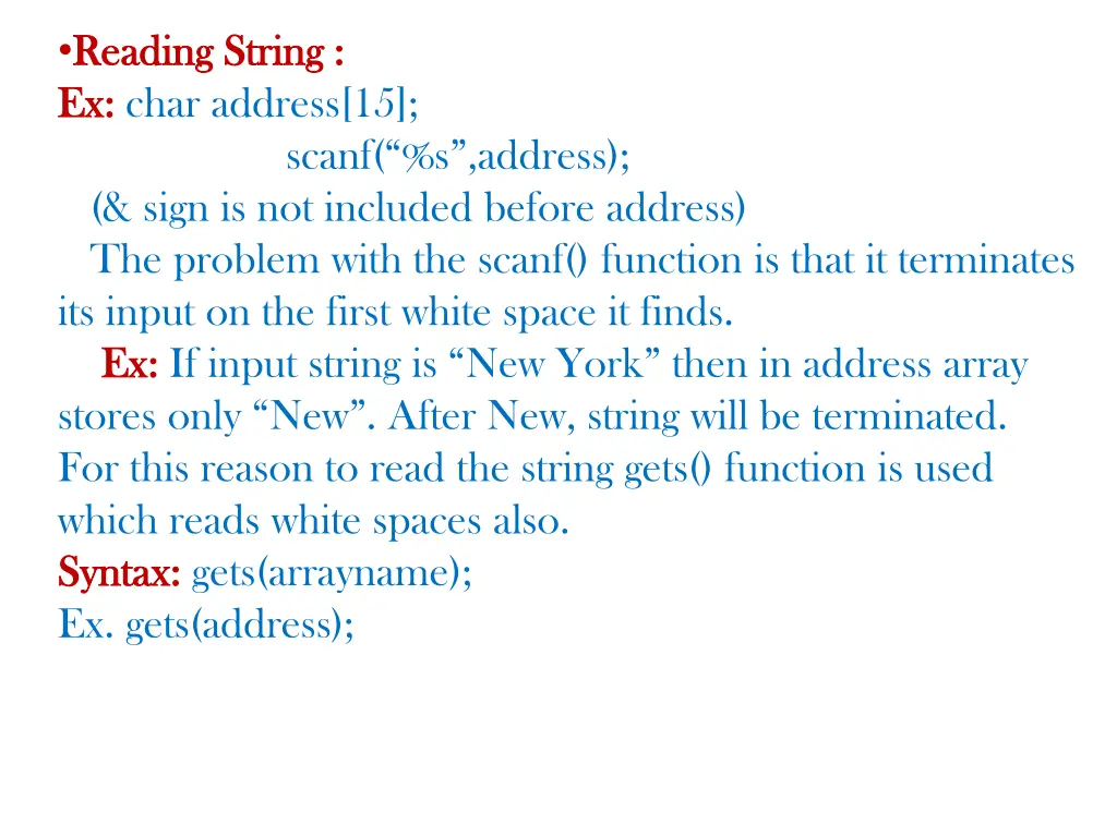reading string reading string ex ex char address