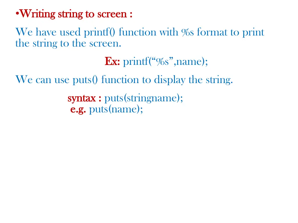 writing string to screen writing string to screen
