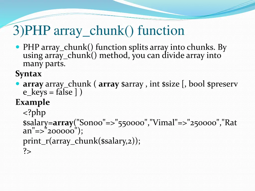 3 php array chunk function