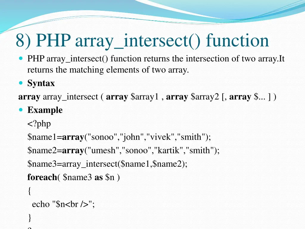8 php array intersect function php array