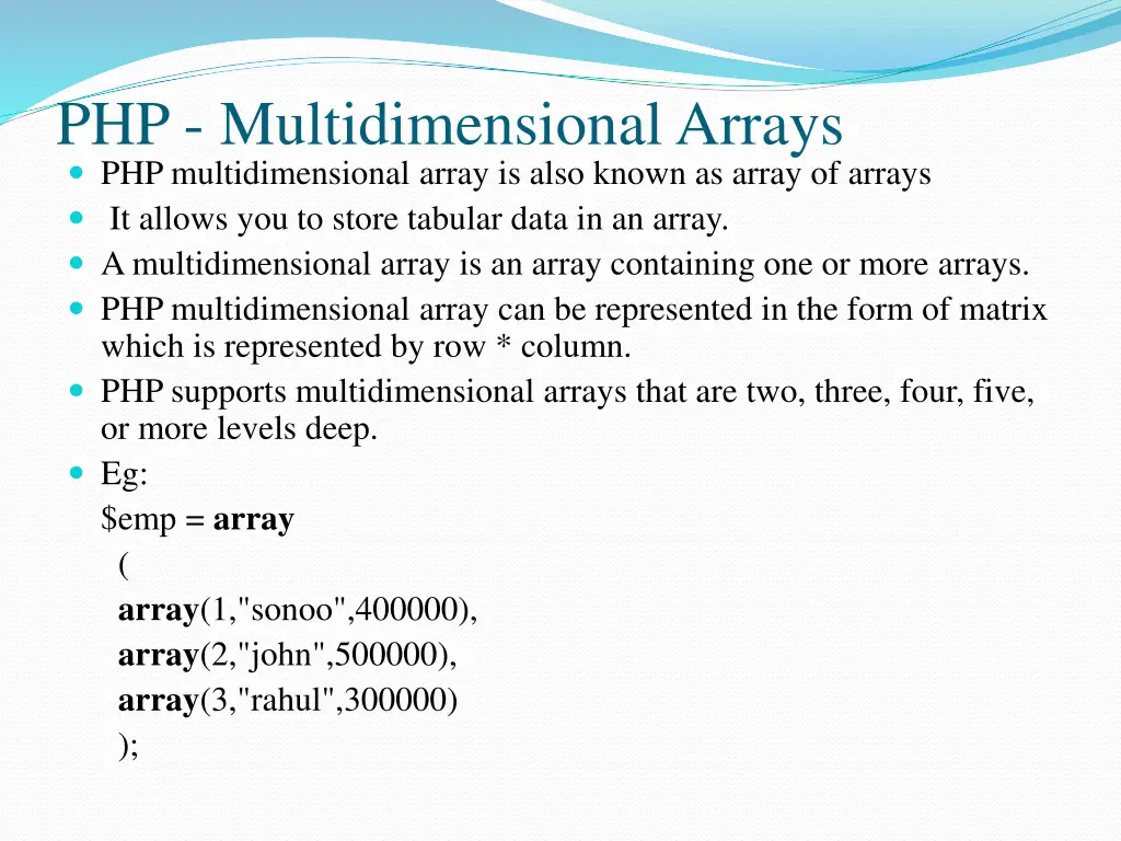 php multidimensional arrays php multidimensional