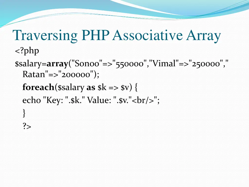 traversing php associative array php salary array