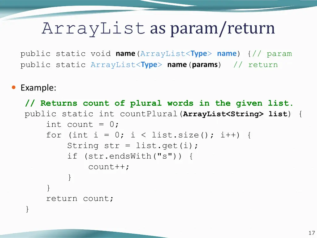 arraylist as param return