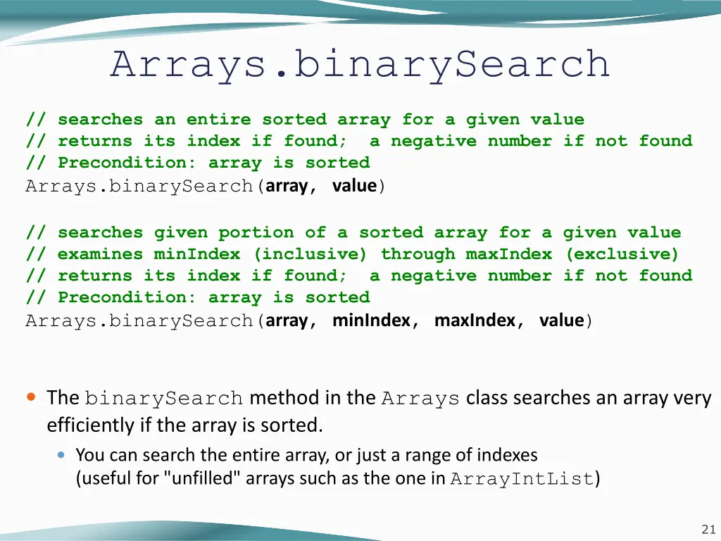 arrays binarysearch