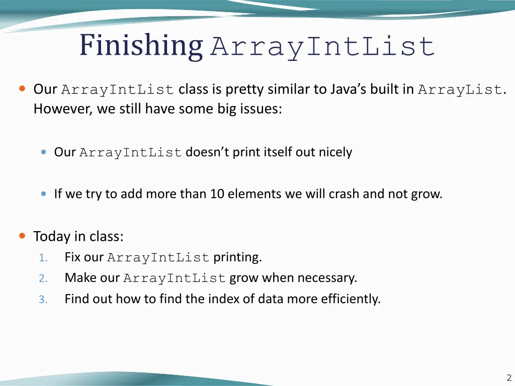 finishing arrayintlist