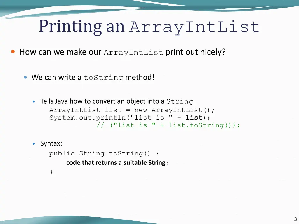 printing an arrayintlist