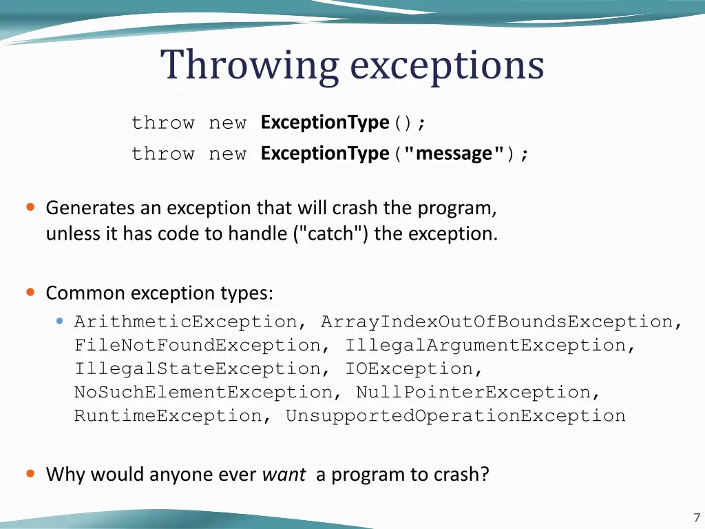 throwing exceptions