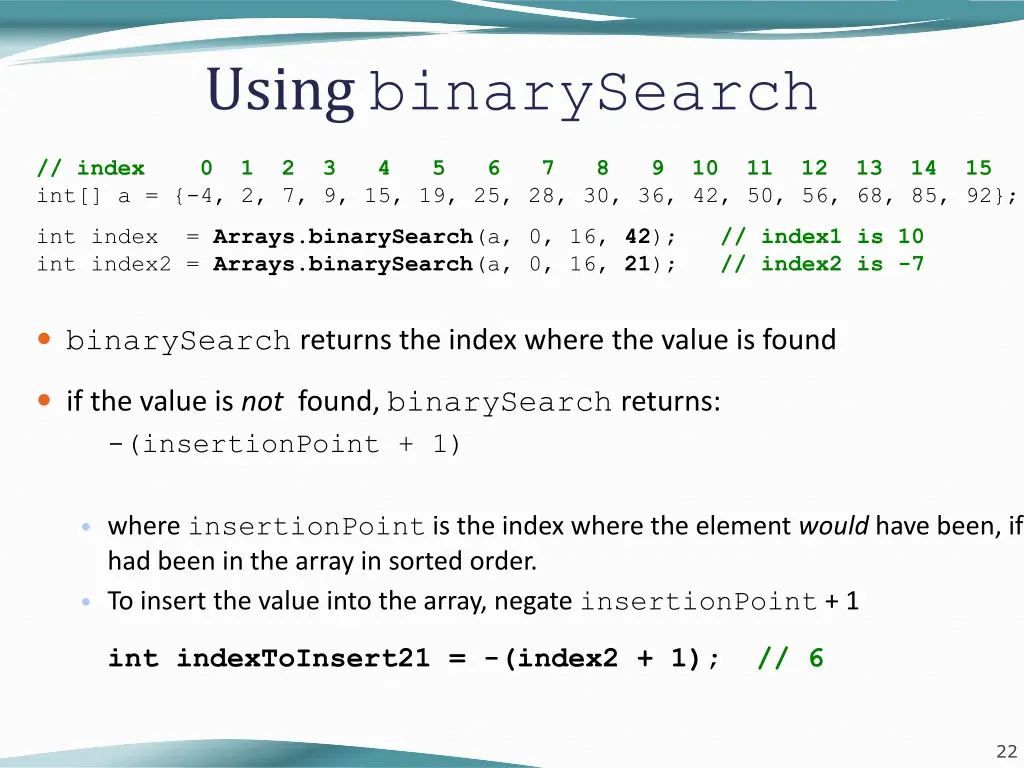 using binarysearch