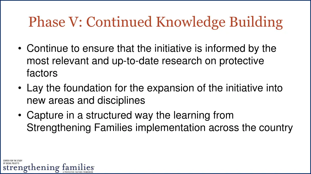 phase v continued knowledge building