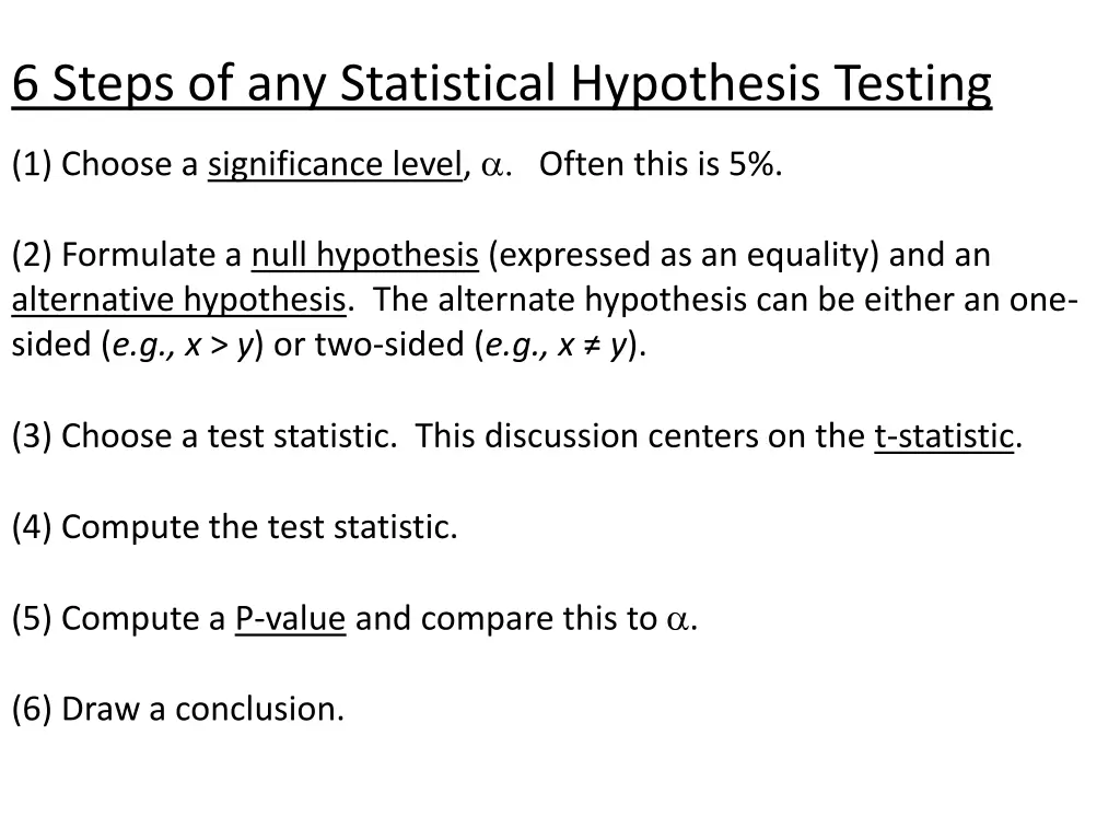 6 steps of any statistical hypothesis testing