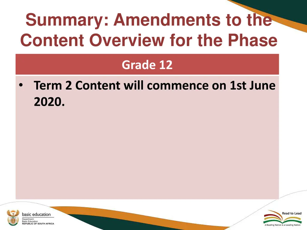 summary amendments to the content overview 1