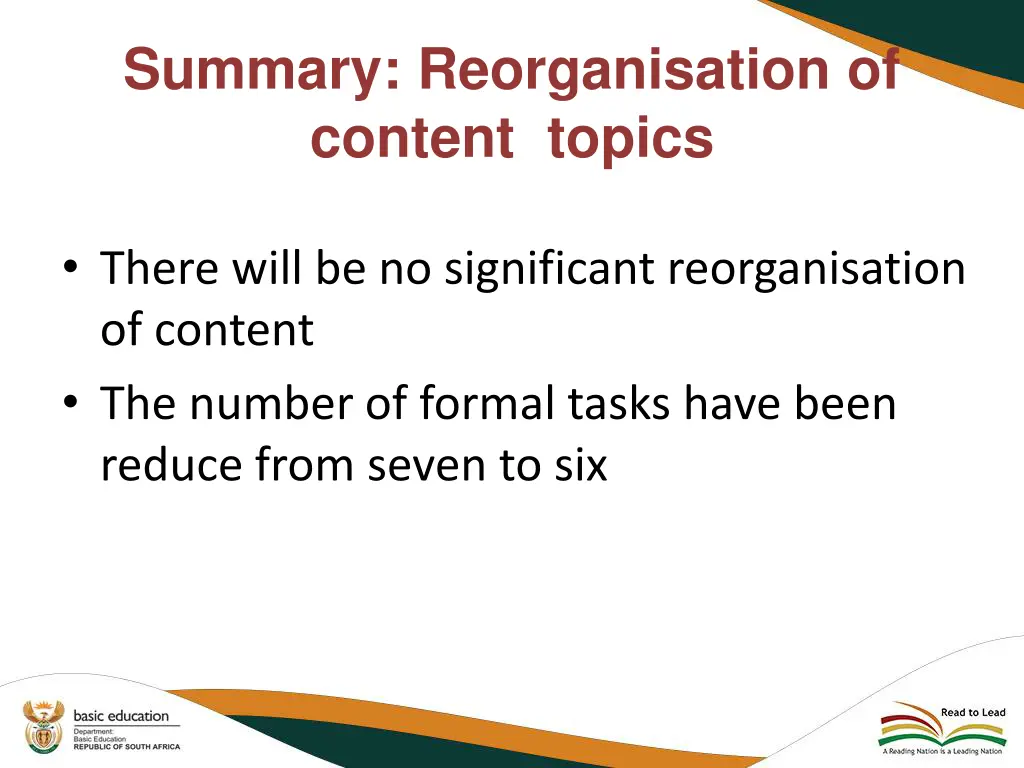 summary reorganisation of content topics