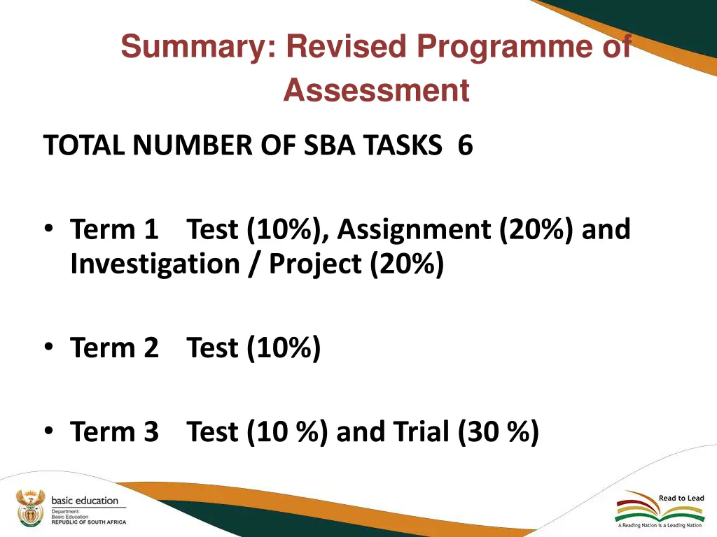 summary revised programme of assessment