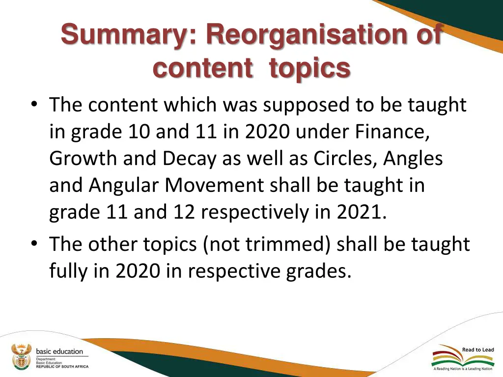 summary reorganisation of content topics