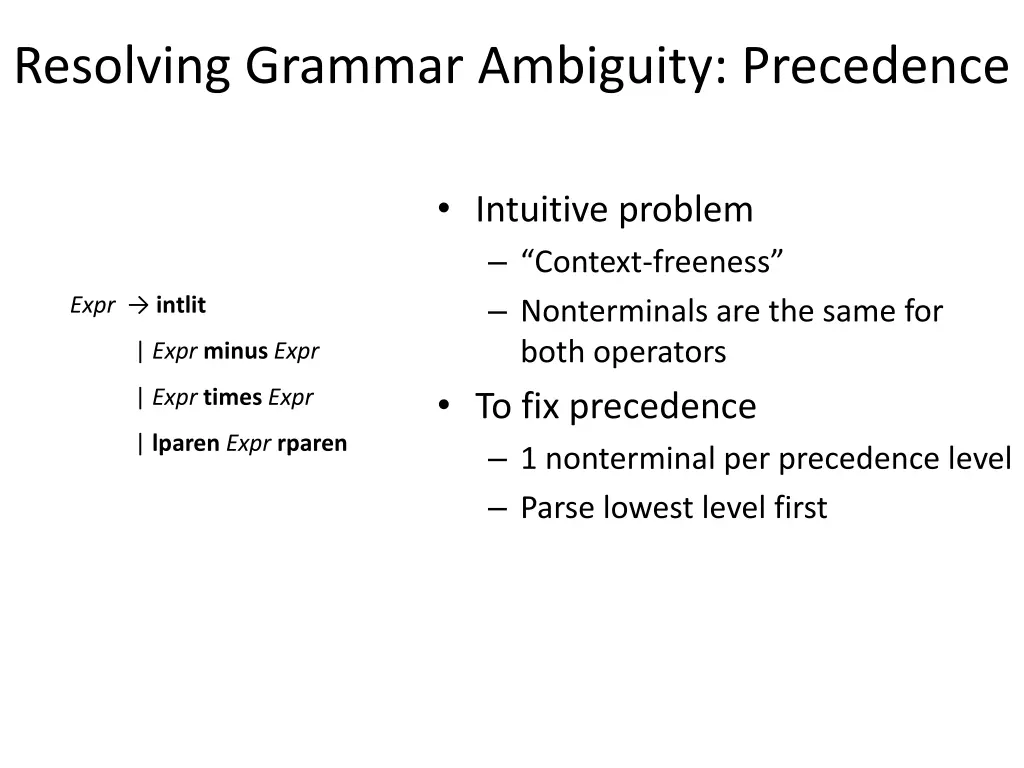 resolving grammar ambiguity precedence