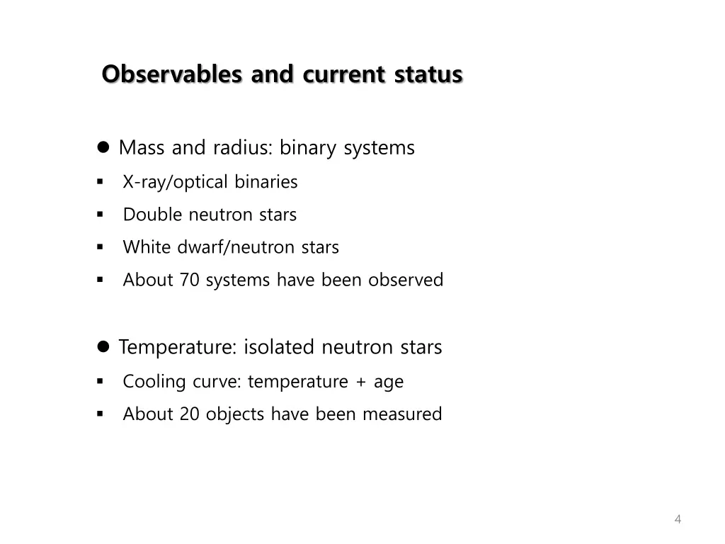 observables and current status