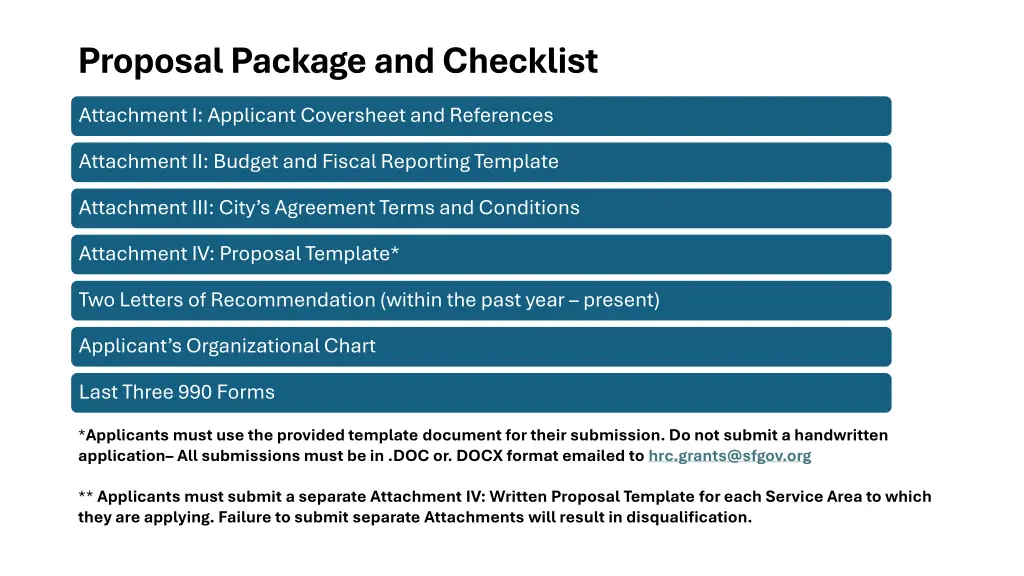 proposal package and checklist