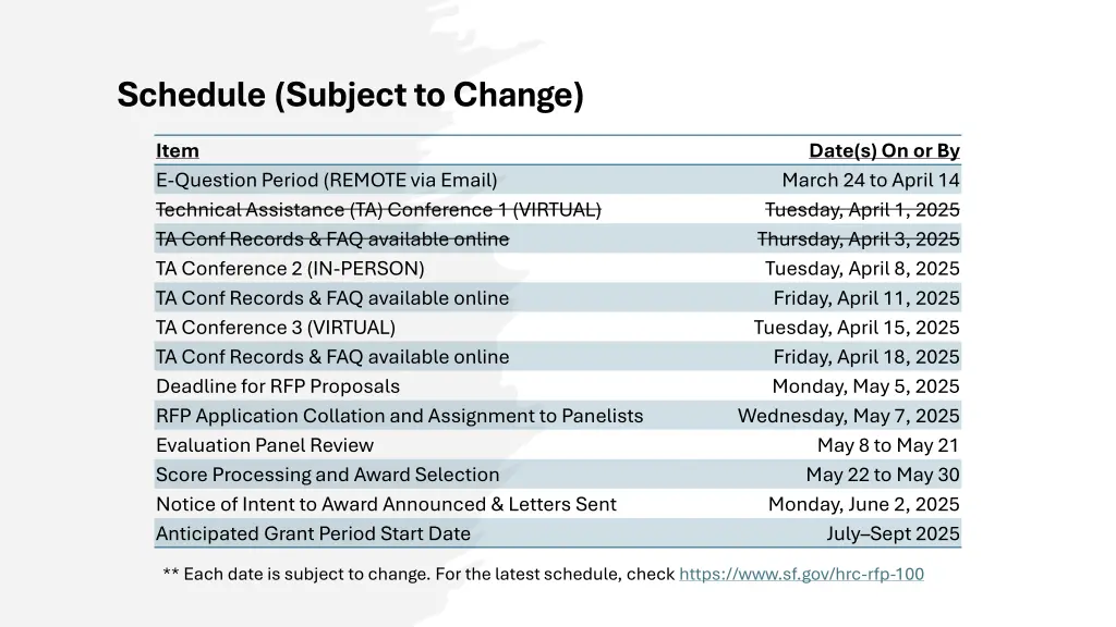 schedule subject to change